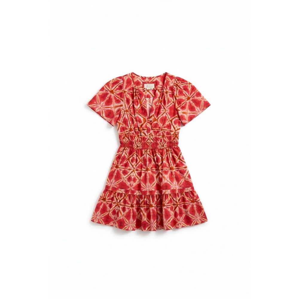 Anthropologie Red & Gold Tie-Dye Mini Dress